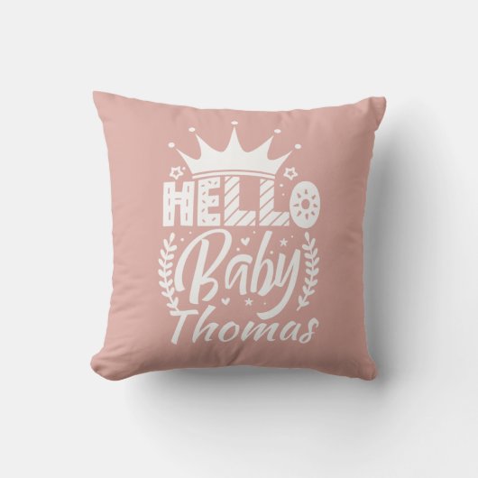 Hallo Baby mit Crown Baby's Name Blush Pink Kissen (Vorderseite)