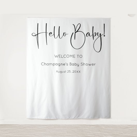 Hallo Baby Modernes Script Babydusche Hintergrund Wandteppich (Vorderseite)