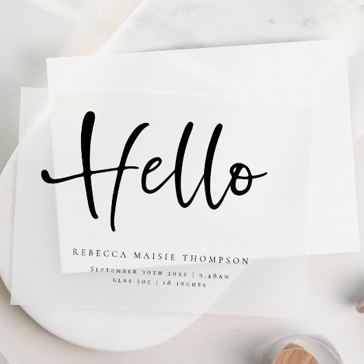 Hallo Baby Name Stats Geburtsankündigung Vellum Pergament Einladungen