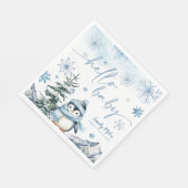 Hallo Baby Penguin, Winter blaue Babydusche Serviette (Ecke)