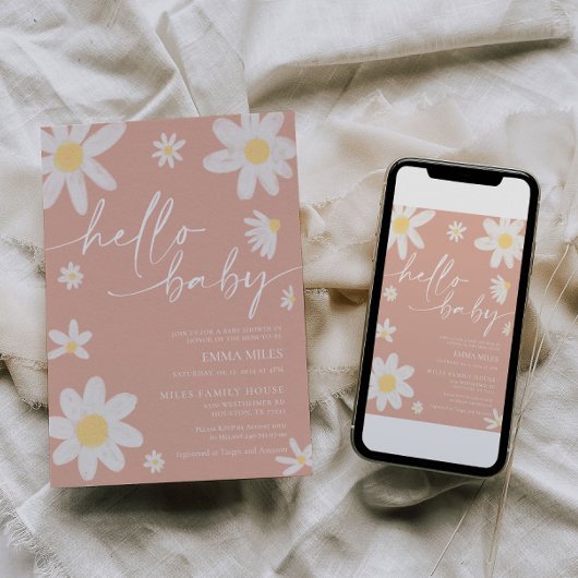 Hallo Baby Pink Daisy Baby Dusche Einladung