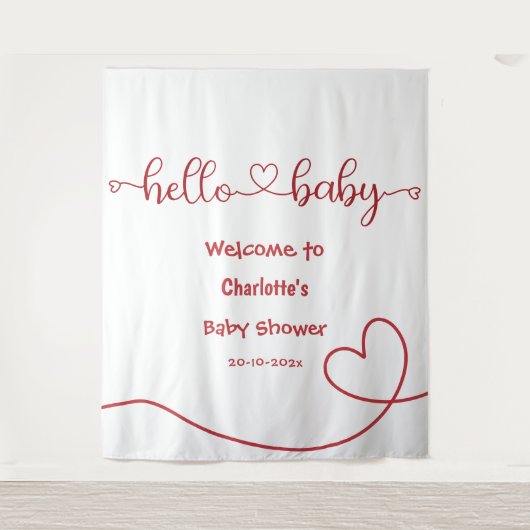 Hallo Baby Red Heart Minimal Baby Dusche Hintergru Wandteppich (Vorderseite)