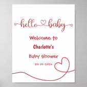 Hallo Baby Red Heart Minimal Baby Dusche Willkomme Poster (Vorne)