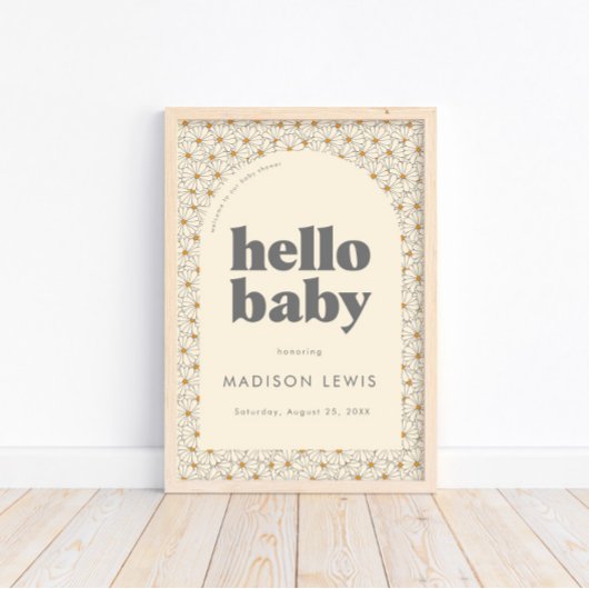 Hallo Baby Retro Boho Daisy Willkommens-Poster Poster
