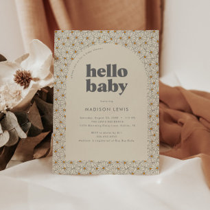Hallo Baby Retro Boho Gänseblümchen-Baby-Party Einladung