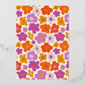 Hallo Baby Retro Daisy Gold gepresste Baby Dusche Folieneinladung (Rückseite)