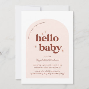 Hallo Baby   Retro Rosa & Terrakotta Baby Shower Einladung