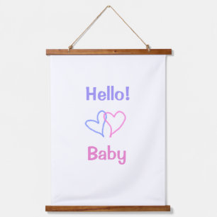 Hallo Baby Rosa Lila Herz Name Wasserfarbe Boho Wandteppich Mit Holzrahmen
