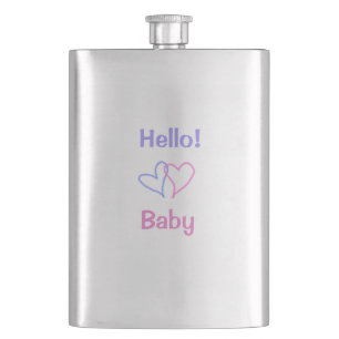 Hallo Baby Rosa Lila Herz Wasserfarbe Boho Flachmann