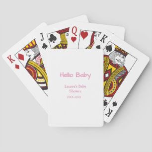 hallo baby rosa pastell baby shower name datum tre spielkarten