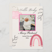 Hallo Baby rosa Regenbogen & Cloud-Geburtsankündig Ankündigung (Vorne/Hinten)