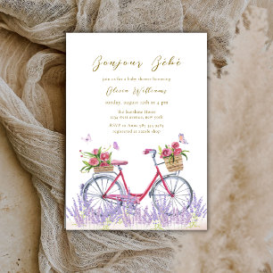 Hallo Baby Rose Lavendel Fahrrad Baby-Party Einladung