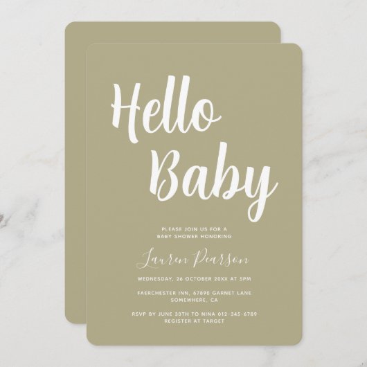 Hallo Baby Sage Green Baby Dusche Einladung (Vorne/Hinten)