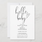 Hallo Baby Script Black and White Baby Dusche Einladung (Vorderseite)
