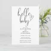 Hallo Baby Script Black and White Baby Dusche Einladung (Stehend Vorderseite)
