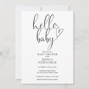 Hallo Baby Script Black and White Baby Dusche Einladung