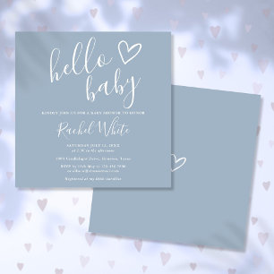 Hallo Baby Shower Baby Junge Dusty Blau Süßes Herz Einladung