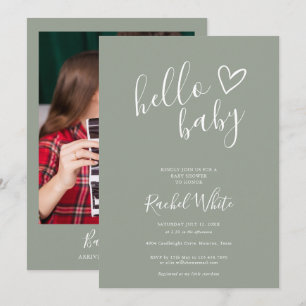 Hallo Baby Shower Geschlechtsneutrale Hellgrüne Fo Einladung