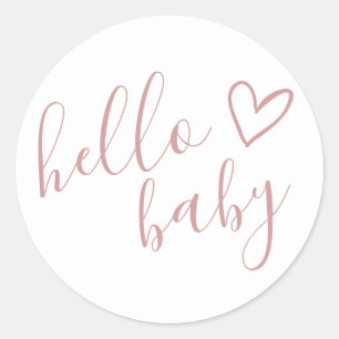 Hallo Baby Shower Mädchen Dusty Rose Süßes Herz Runder Aufkleber