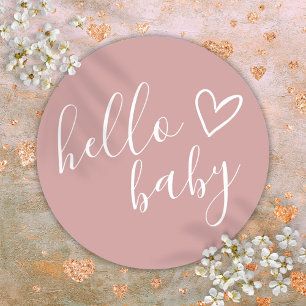 Hallo Baby Shower Mädchen Dusty Rose Süßes Herz Runder Aufkleber