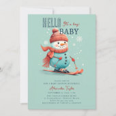 Hallo Baby Snowman Skifahren Winter Boy Baby Dusch Einladung (Vorderseite)
