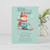 Hallo Baby Snowman Skifahren Winter Boy Baby Dusch Einladung (Stehend Vorderseite)