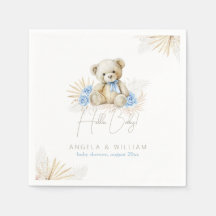 Hallo Baby Teddy Bear Boho Blue Boy Baby Shower