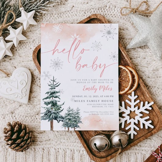 Hallo Baby, Winter Baby Dusche Einladung Mädchen