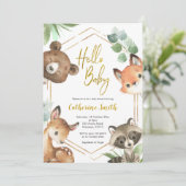 Hallo Baby Woodland Kinderdusche Einladung (Stehend Vorderseite)