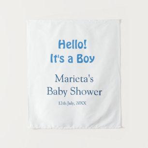 Hallo BABYBOY BABY SHOWER BLAU NAME DATUM EINFACH Wandteppich