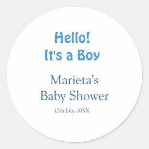 Hallo BABYBOY-BABYPARTY BLAU NAME DATUM EINFACH Runder Aufkleber