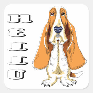 Hallo Basset Hound Welpen Hund Aufkleber / Etikett