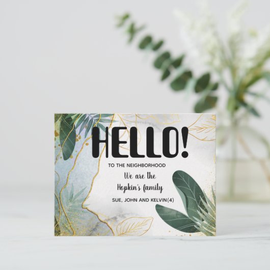 Hallo, bearbeitbar Wir sind neu in der Nachbarscha Postkarte (Stehend Vorderseite)