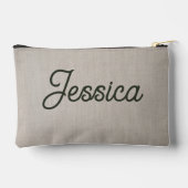 Hallo Beautiful Add Name Dark Green Beige Textur Zubehörtasche (Rückseite)