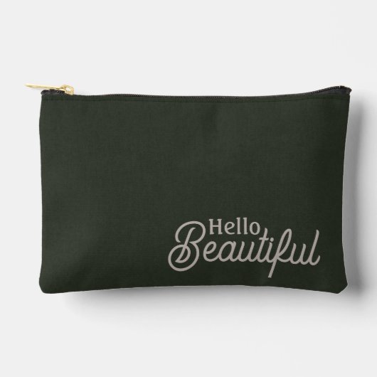 Hallo Beautiful Add Name Dark Green Beige Textur Zubehörtasche (Vorderseite)