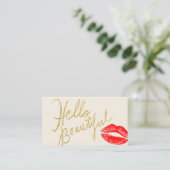 Hallo Beautiful Gold Typografy Red Lips Print Visitenkarte (Stehend Vorderseite)
