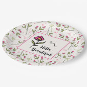 Hallo Beautiful Hübsch Pink Orange Wildlflower Pappteller (Schrägansicht)