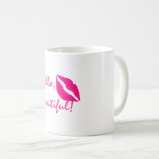 Hallo Beautiful mit Pink Lipstick Kaffeetasse (VorderseiteRechts)