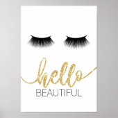 Hallo Beautiful Modern Lashes Gold Script Salon Poster (Vorne)