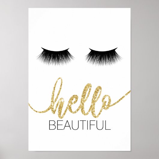 Hallo Beautiful Modern Lashes Gold Script Salon Poster (Vorne)