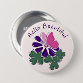 Hallo Beautiful Pink Butterfly auf Lila Blume Button (Vorne & Hinten)