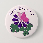 Hallo Beautiful Pink Butterfly auf Lila Blume Button (Vorderseite)