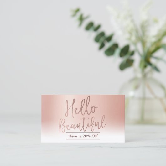 Hallo Beautiful Rose Gold Pastel Salon Referendum Empfehlungskarte (Stehend Vorderseite)