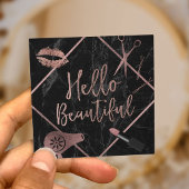 Hallo Beautiful Rose Gold Typografy Marble Salon Quadratische Visitenkarte