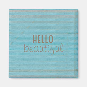 Hallo Beautiful Typografy Blue Stripes Magnet