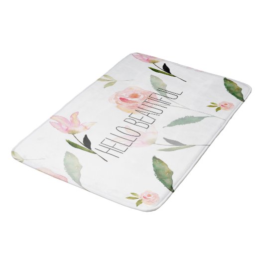 Hallo Beautiful Watercolor Floral Badematte (Schrägansicht)