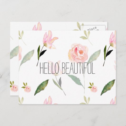 Hallo Beautiful Watercolor Floral Postkarte (Vorne/Hinten)