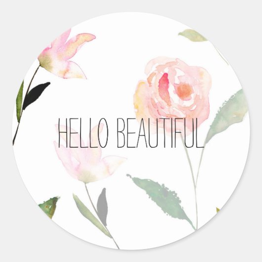 Hallo Beautiful Watercolor Floral Runder Aufkleber (Vorderseite)