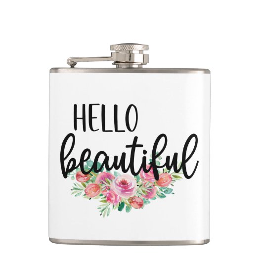 Hallo Beautiful Watercolor Rose Typografie Moderne Flachmann (Vorderseite)