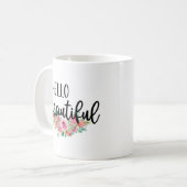Hallo Beautiful Watercolor Rose Typografie Moderne Kaffeetasse (Vorderseite Links)